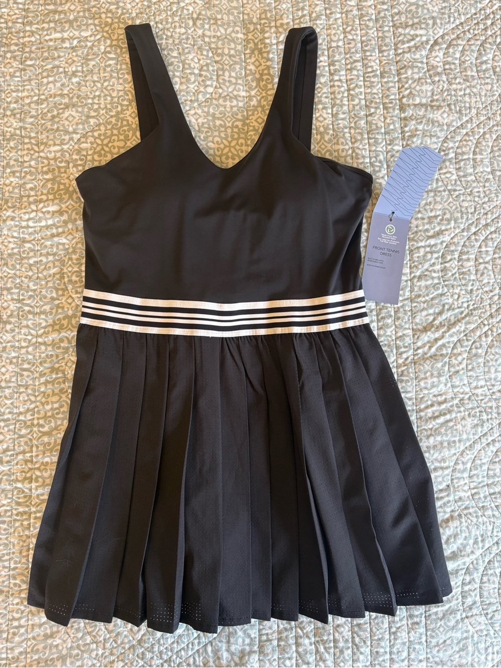 Avia Black Pleated Tennis Dress with White Striped Waistband